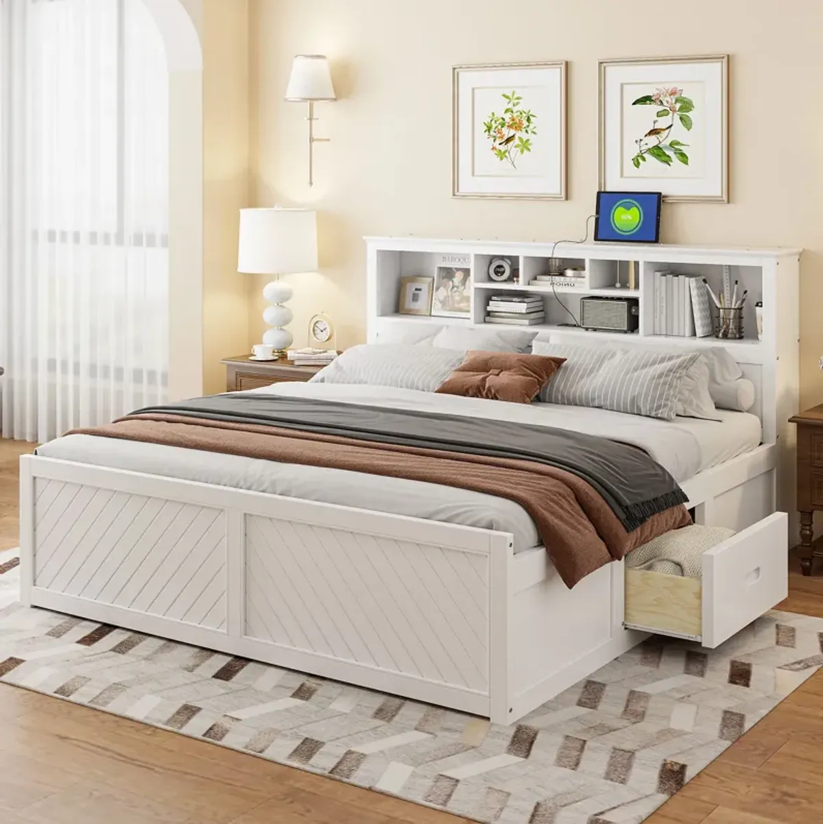 Merax Wood Platform Bed with Multi-storage Headboard