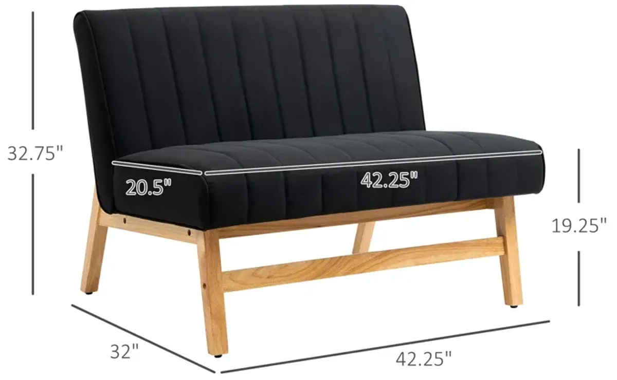 Black Compact Seating: 42" 2-Seater Loveseat with Rubber Wood Legs