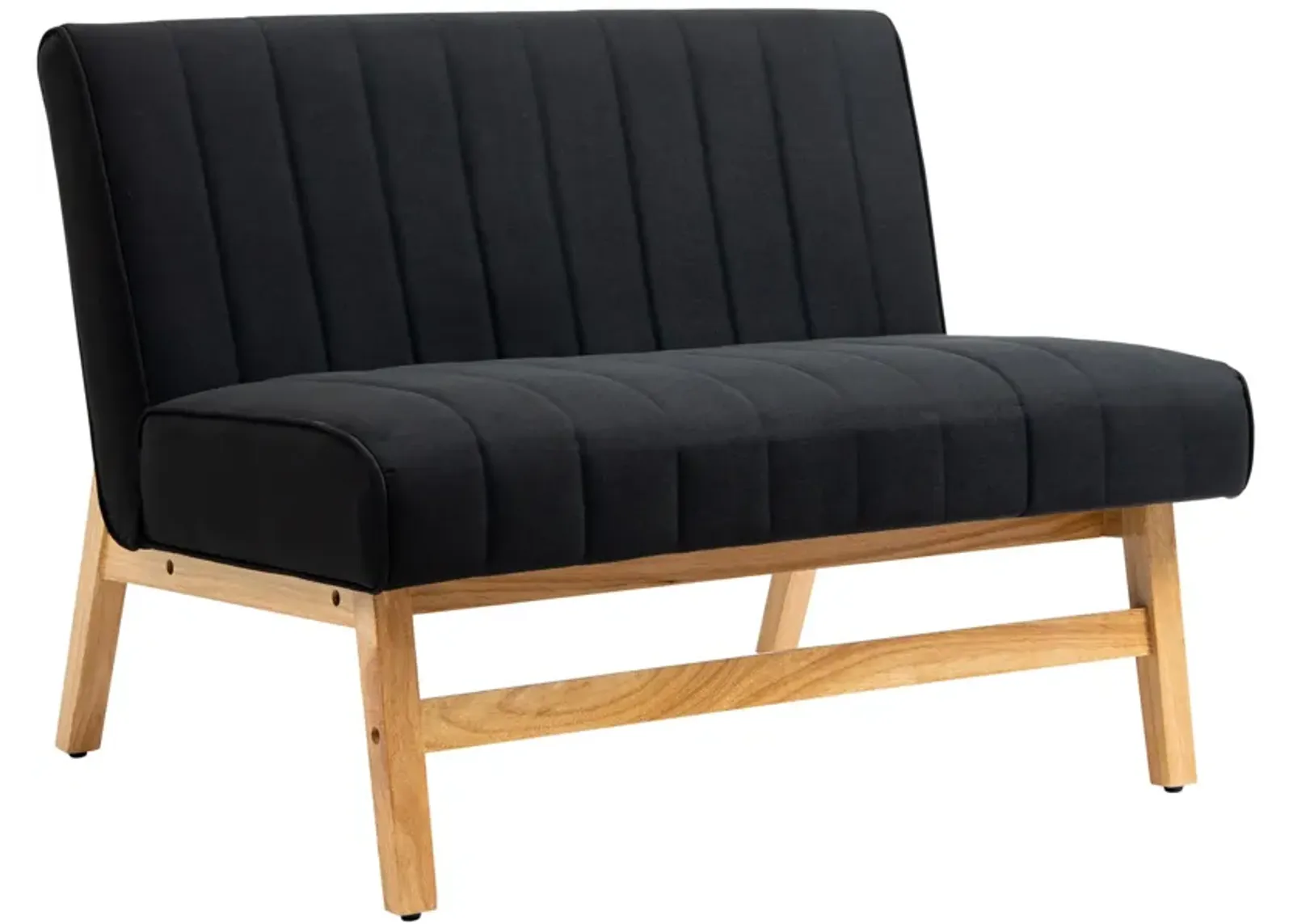 Black Compact Seating: 42" 2-Seater Loveseat with Rubber Wood Legs