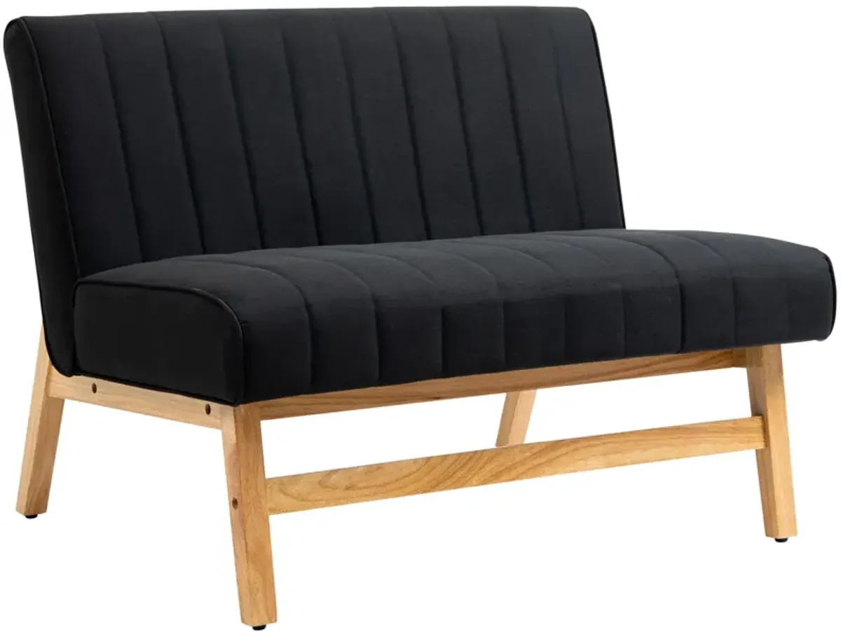 Black Compact Seating: 42" 2-Seater Loveseat with Rubber Wood Legs