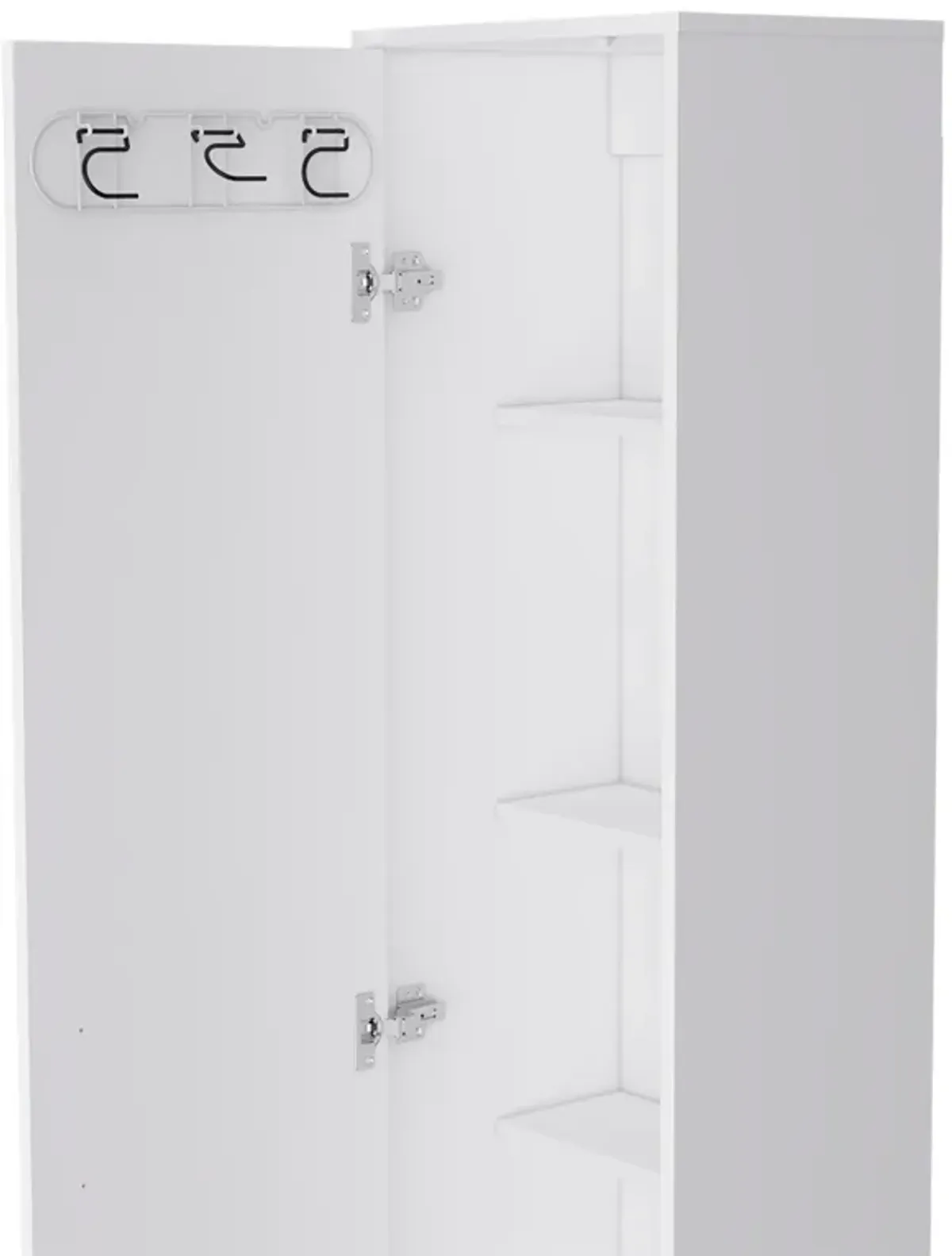 DEPOT E-SHOP Dryden Tall Narrow Storage Cabinet with 5-Tier Shelf and Broom Hangers, White