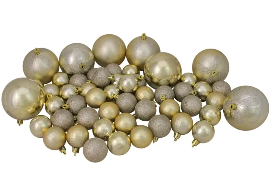 125ct Champagne Gold Shatterproof 4-Finish Christmas Ornaments 5.5" (140mm)