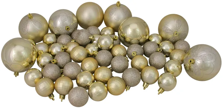 125ct Champagne Gold Shatterproof 4-Finish Christmas Ornaments 5.5" (140mm)