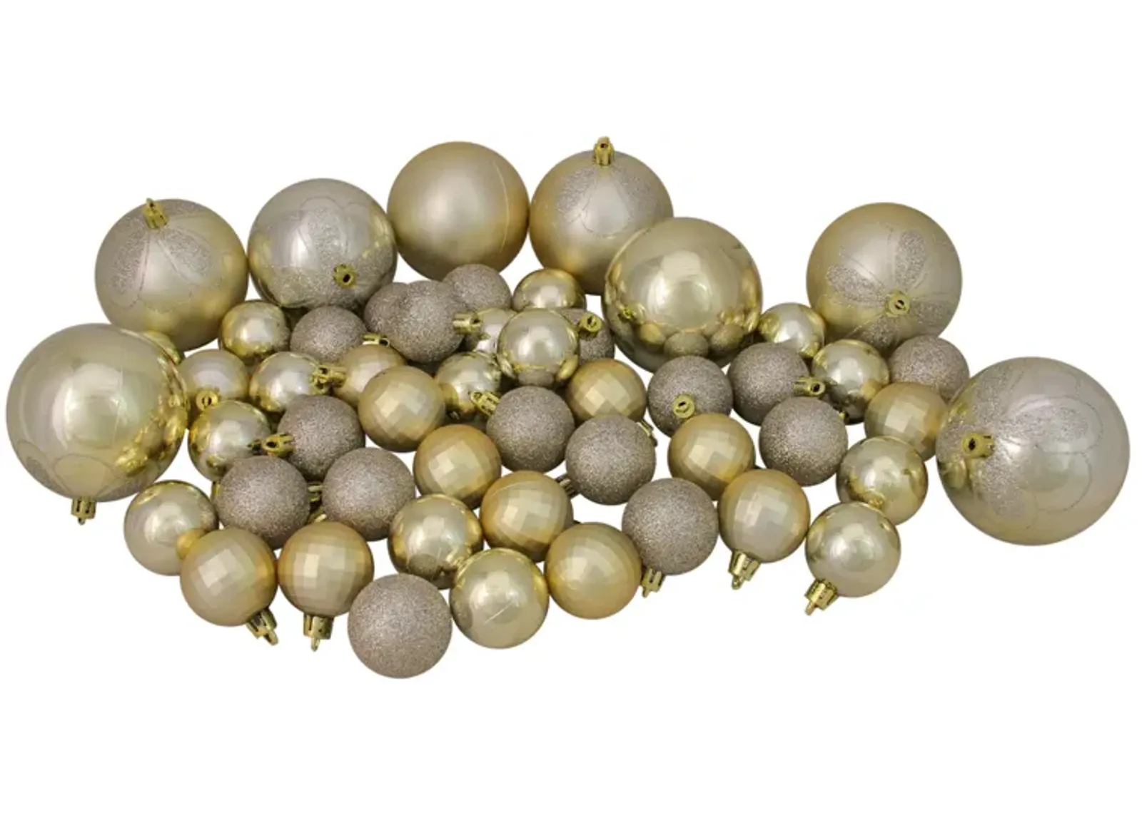 125ct Champagne Gold Shatterproof 4-Finish Christmas Ornaments 5.5" (140mm)