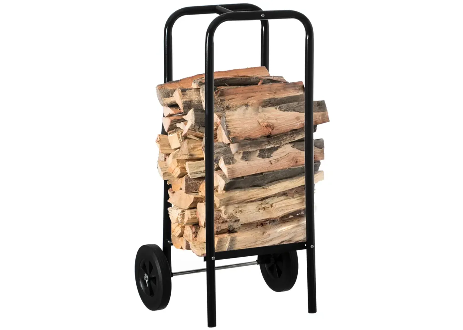 Indoor and Outdoor Patio Steel Firewood Log Carrier, Wood Rack Storage Stacking Holder, Black