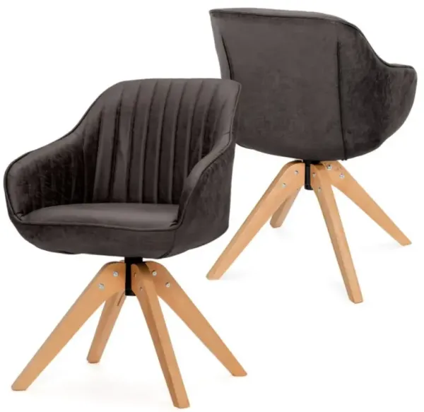 Hivago Modern Leathaire Set of 2 Swivel Accent Chair with Beech Wood Legs-Brown