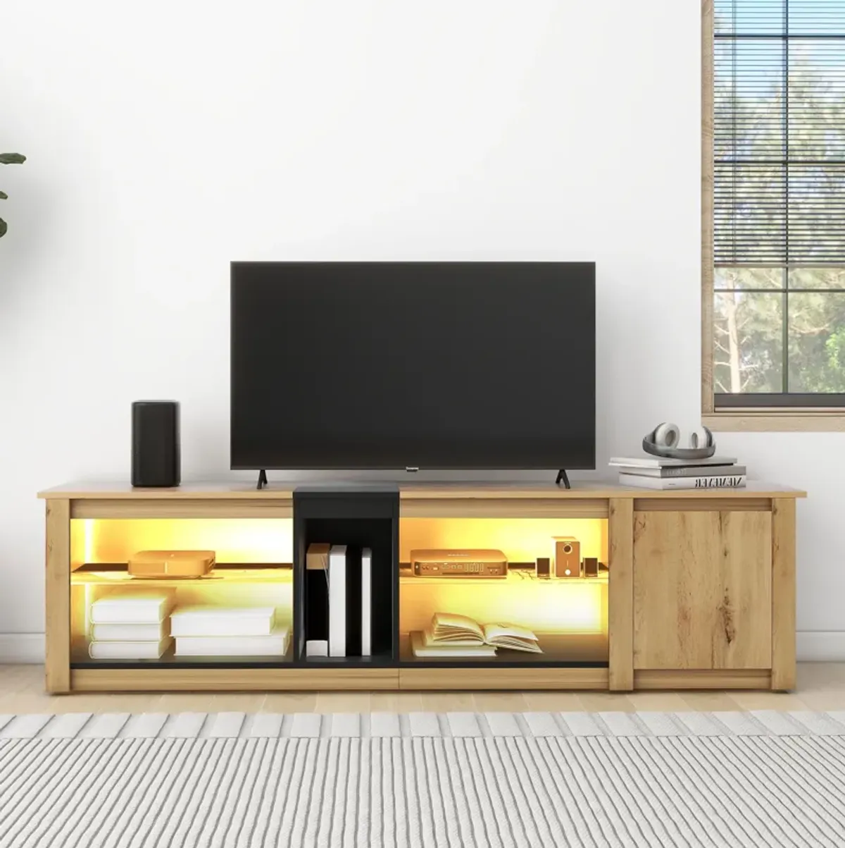 Merax Modern Storage Cabinet TV Stand with LED Light