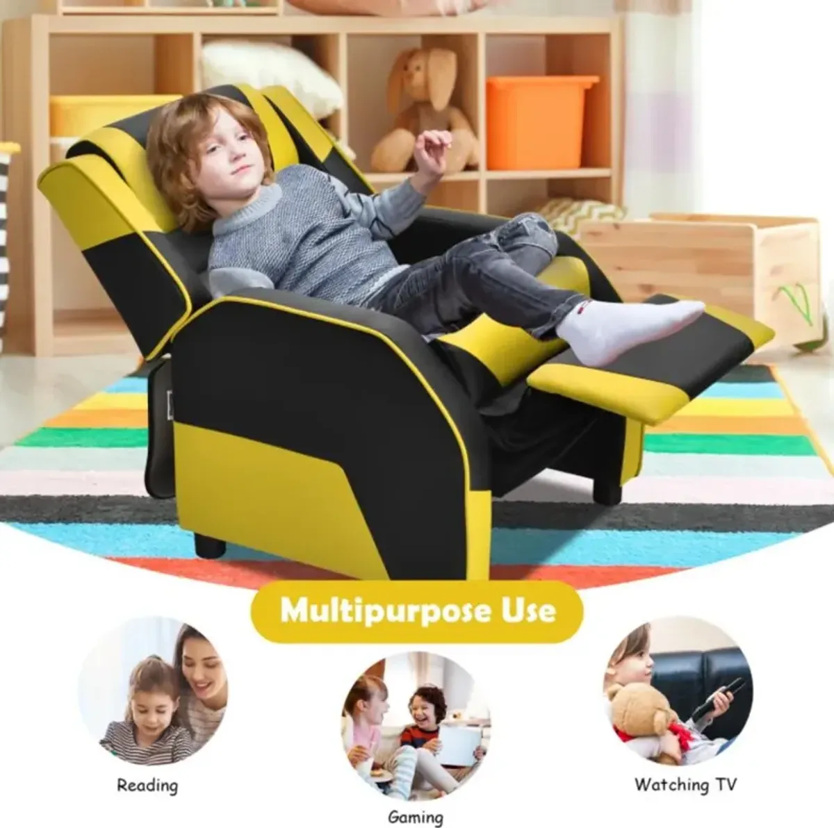 Hivvago Kids Youth PU Leather Gaming Sofa Recliner with Headrest and Footrest