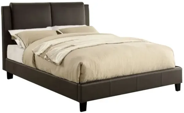 Elegant Wooden Queen Bed With Brown PU Head Board, Brown - Benzara