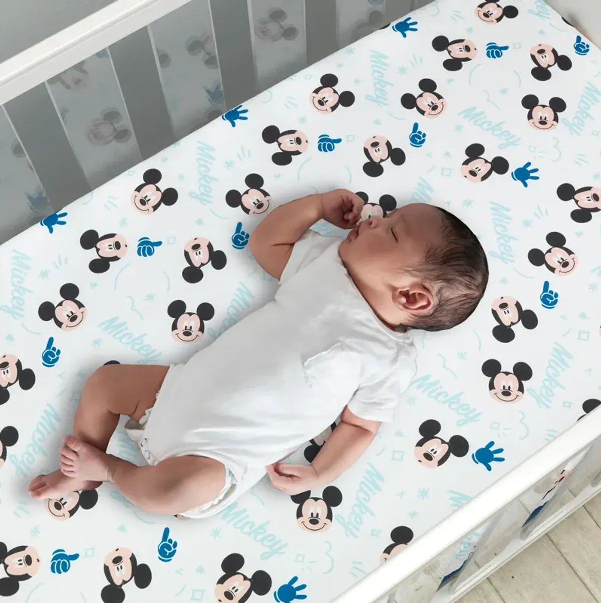 Lambs & Ivy Disney Baby Forever Mickey Mouse White Fitted Crib Sheet