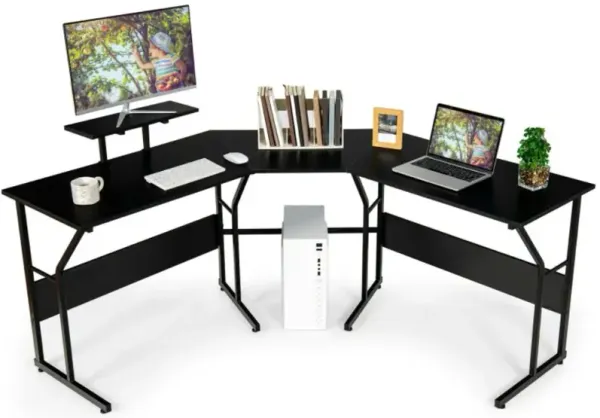 Hivvago L Shaped Reversible Computer Desk Table with Monitor Stand