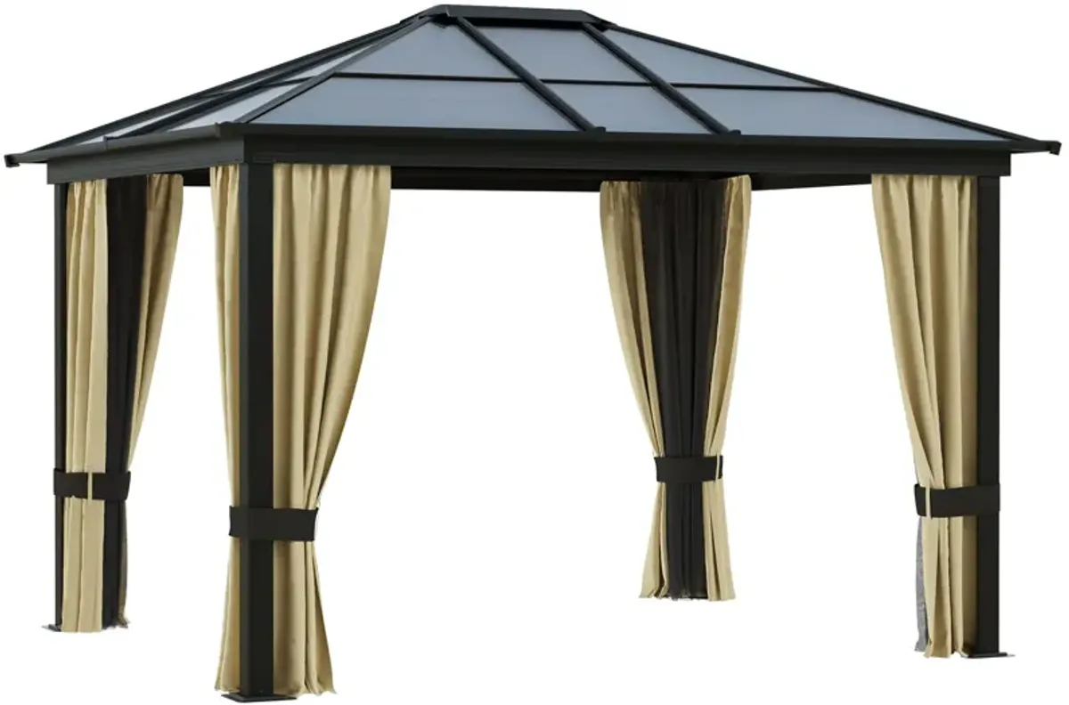 Elegant Outdoor Retreat: 12'x10' Hardtop Gazebo with Curtains