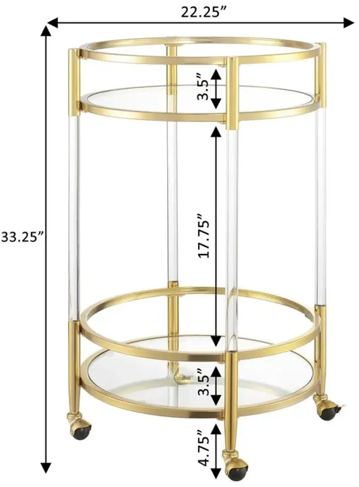 Convience Concept, Inc. Royal Crest 2 Tier Acrylic Round Glass Bar Cart