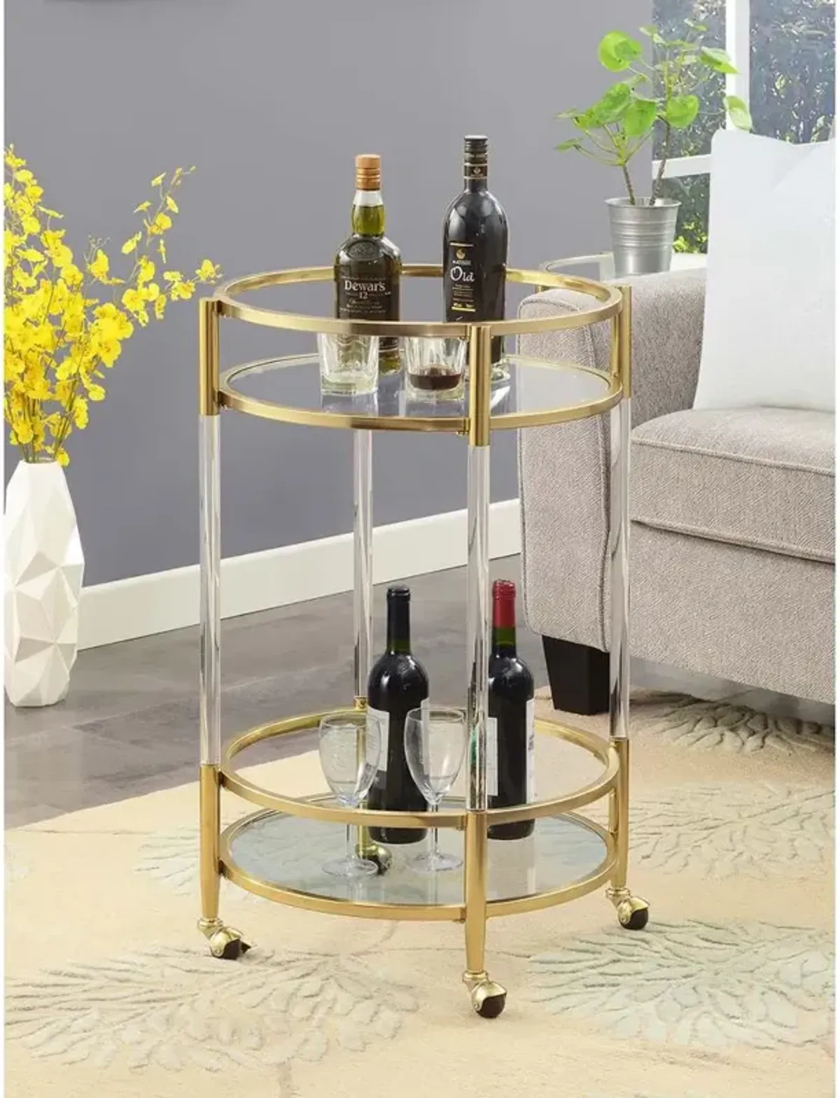 Convience Concept, Inc. Royal Crest 2 Tier Acrylic Round Glass Bar Cart