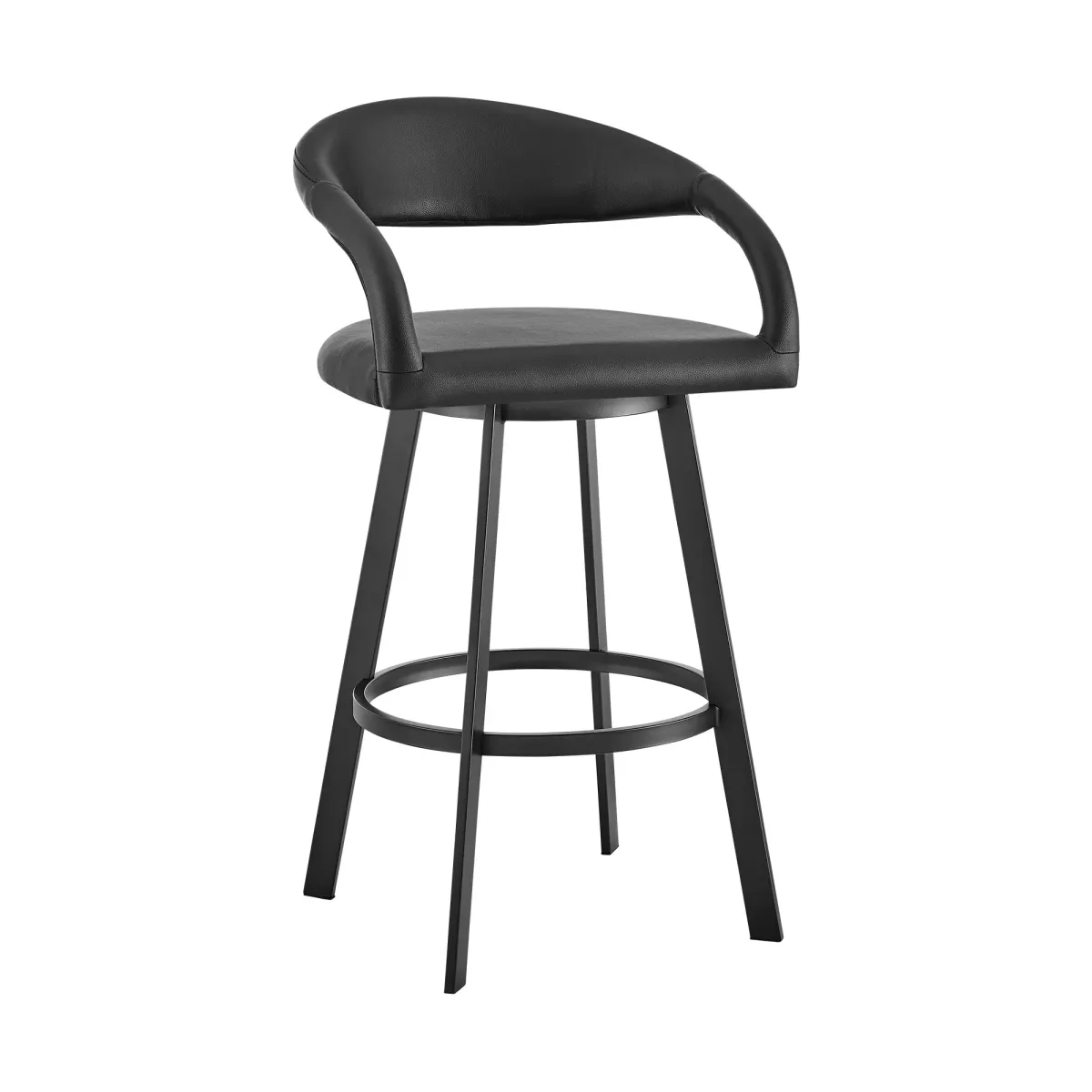 Ramona Swivel Counter or Bar Stool with Matte Black Iron Frame and Faux Leather
