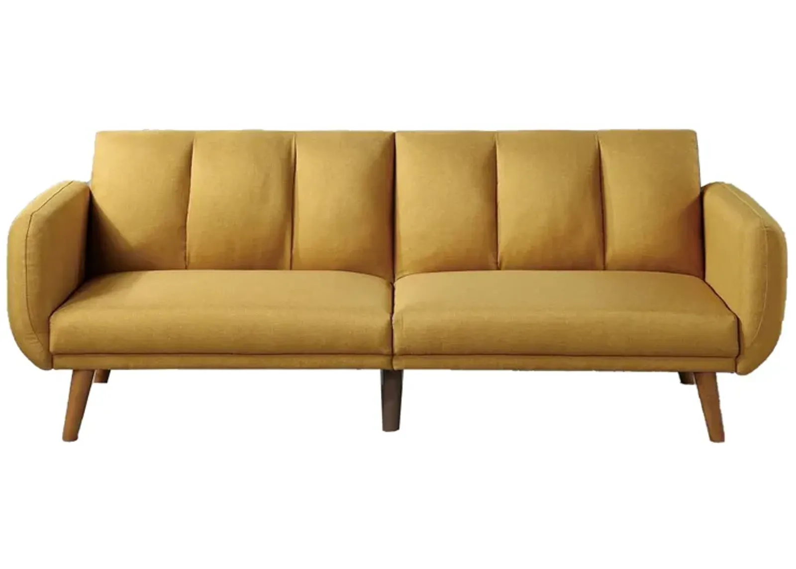 Adjustable Upholstered Sofa with Track Armrests and Angled Legs, Yellow