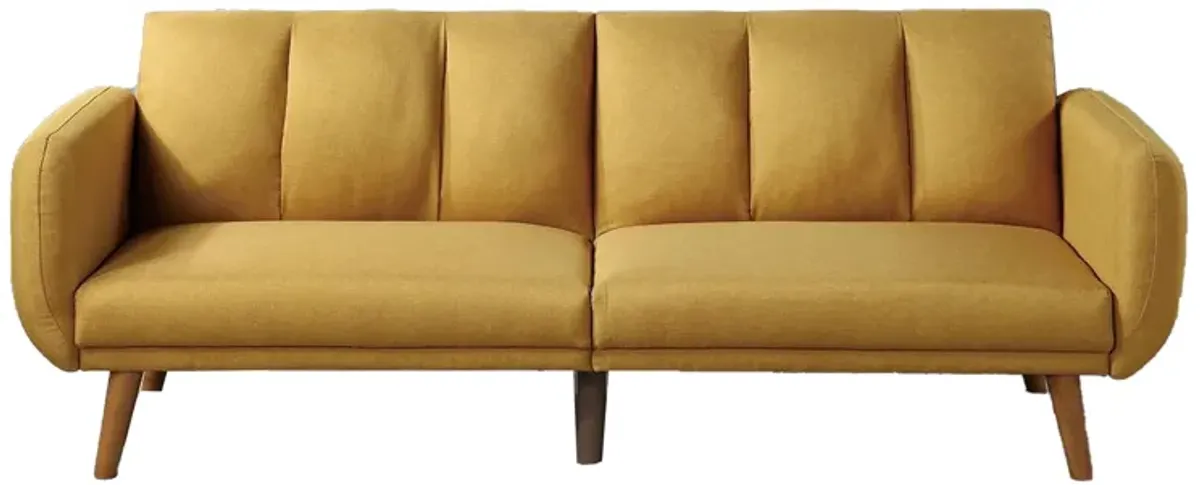 Adjustable Upholstered Sofa with Track Armrests and Angled Legs, Yellow