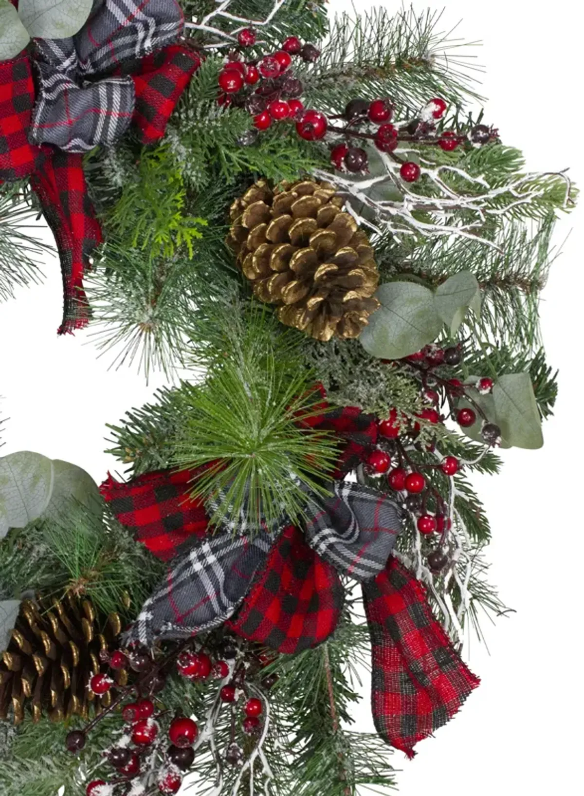 Dual Plaid and Berries Artificial Christmas Wreath - 24-Inch  Unlit