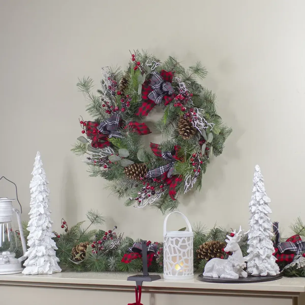 Dual Plaid and Berries Artificial Christmas Wreath - 24-Inch  Unlit