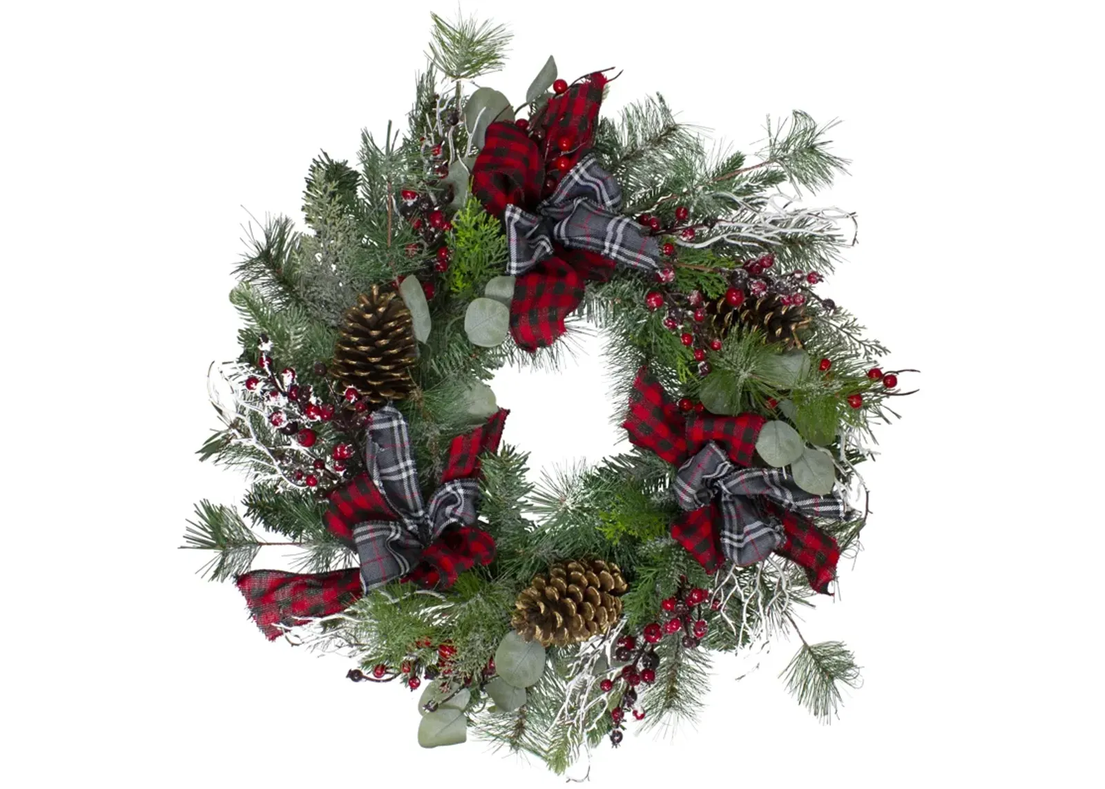 Dual Plaid and Berries Artificial Christmas Wreath - 24-Inch  Unlit