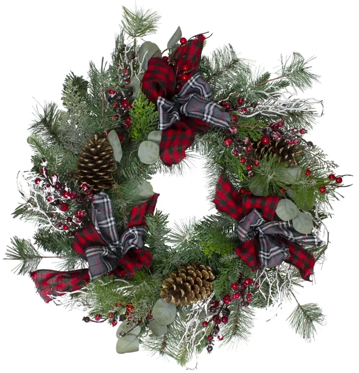 Dual Plaid and Berries Artificial Christmas Wreath - 24-Inch  Unlit