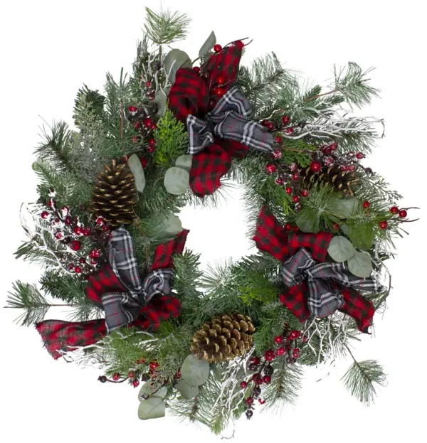 Dual Plaid and Berries Artificial Christmas Wreath - 24-Inch  Unlit