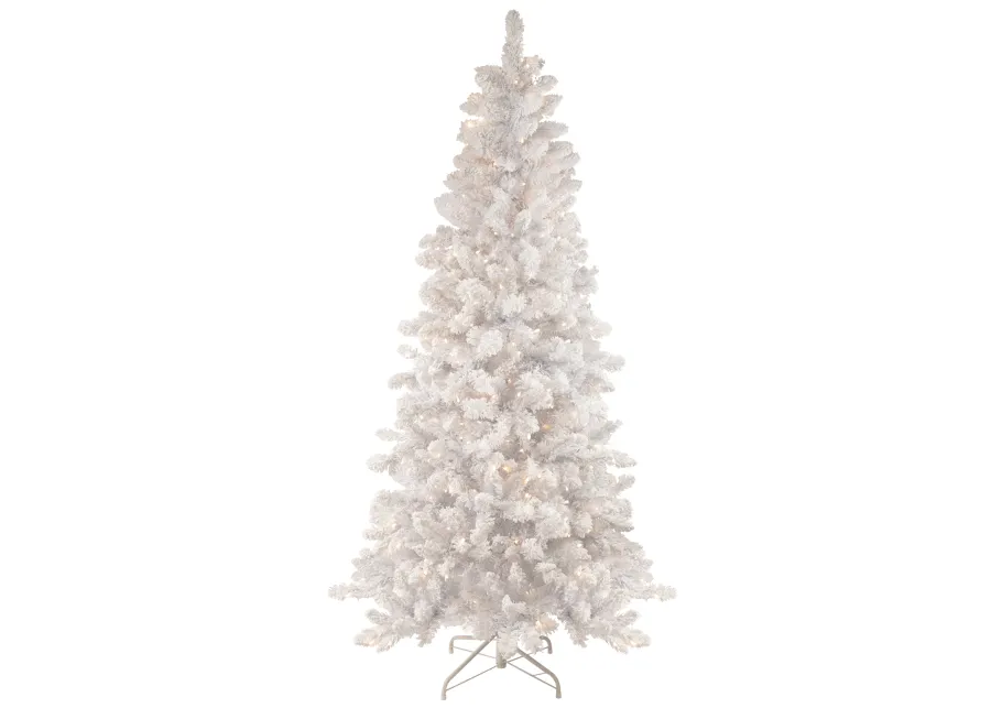 6.5' Pre-Lit Medium Flocked Norway Pine Artificial Christmas Tree  Warm White LED Lights