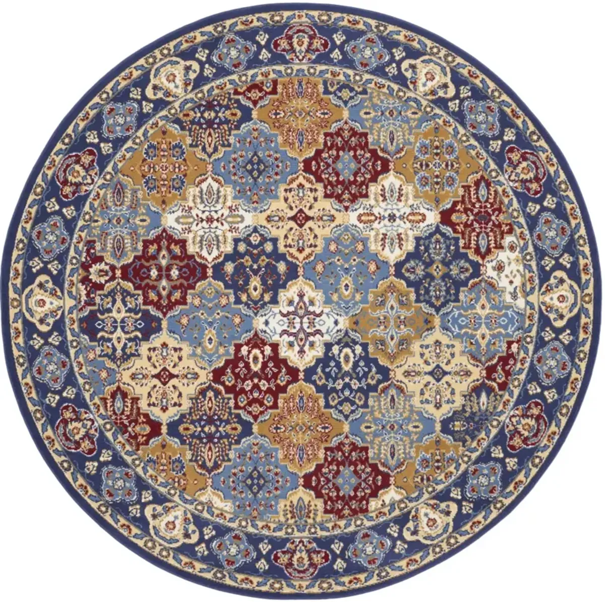 8 Red Round Damask Power Loom Area Rug