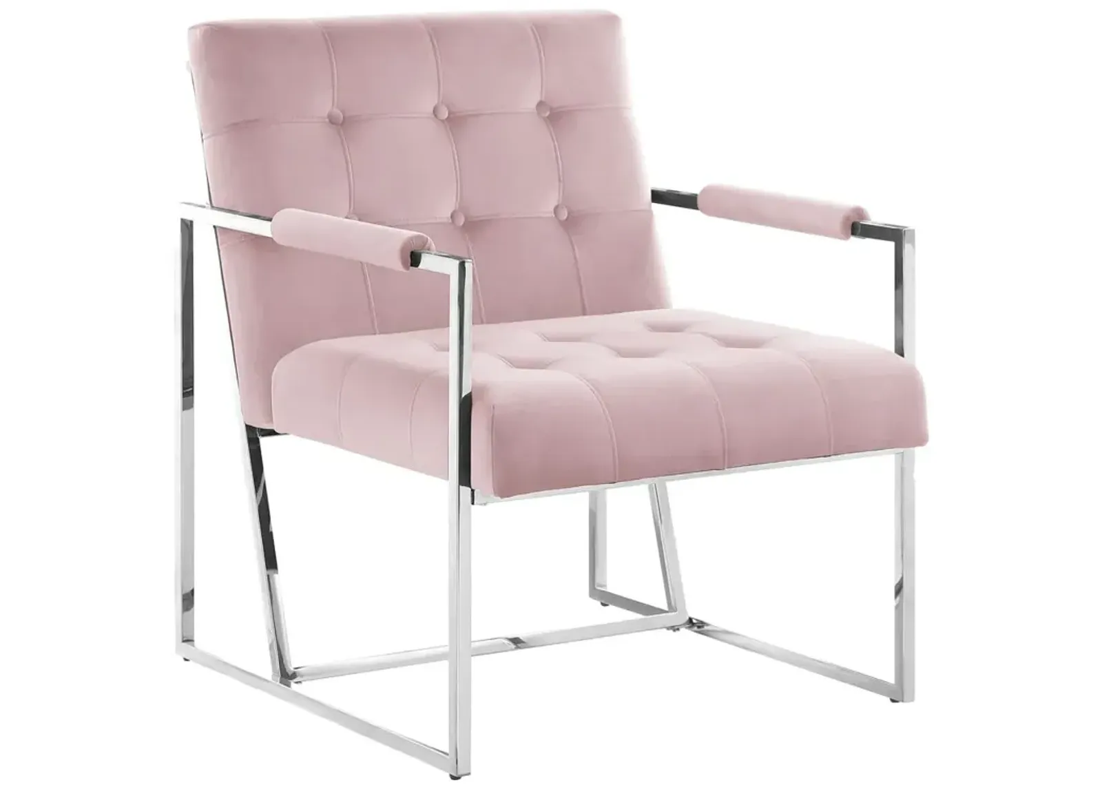 Luxor Pink Velvet Modern Accent Chair in Silver