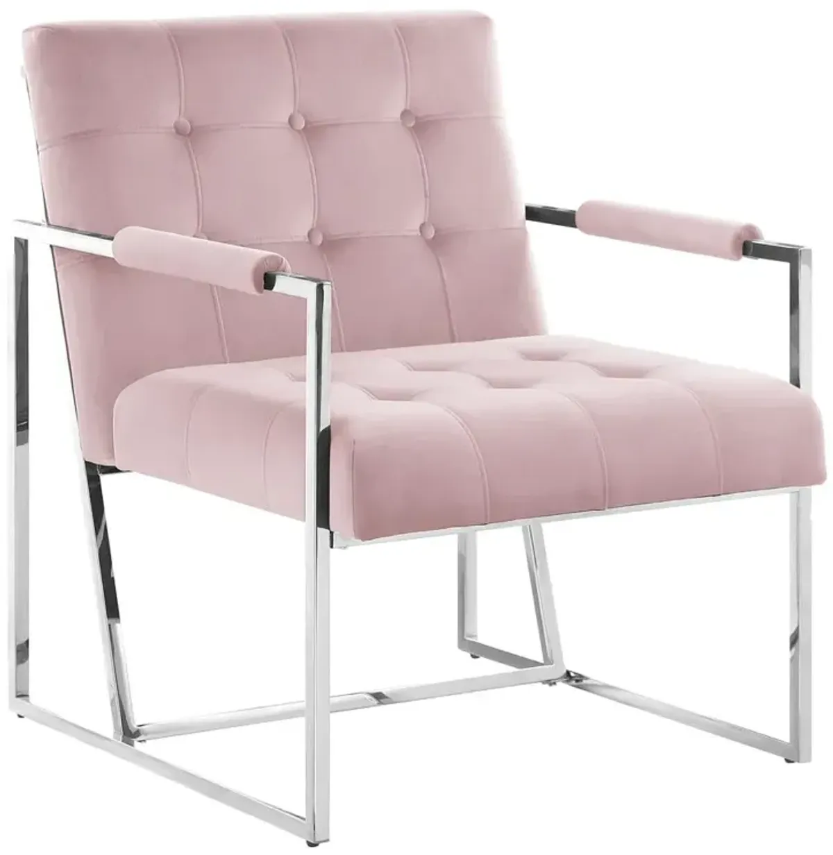 Luxor Pink Velvet Modern Accent Chair in Silver