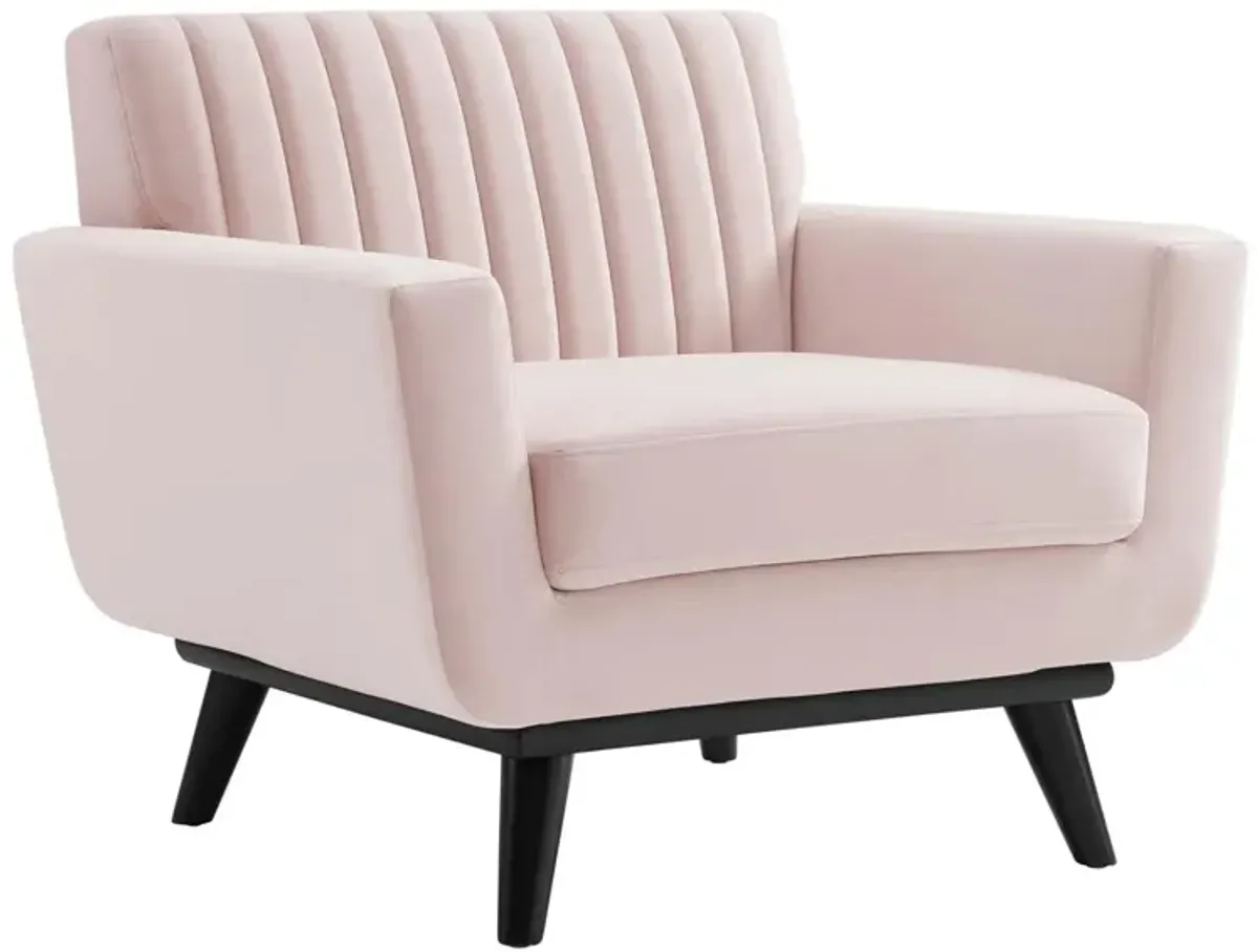 Modway Engage Channel Tufted Performance Velvet Armchair in Pink