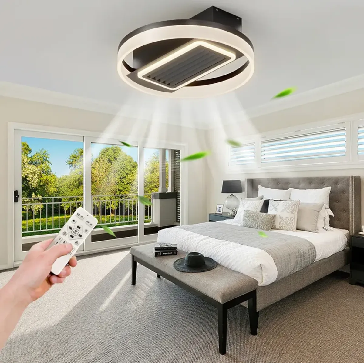 2 0" Modern Leafless Ceiling Fan With Remote Control Removable And Washable, Reversible Motor 0004