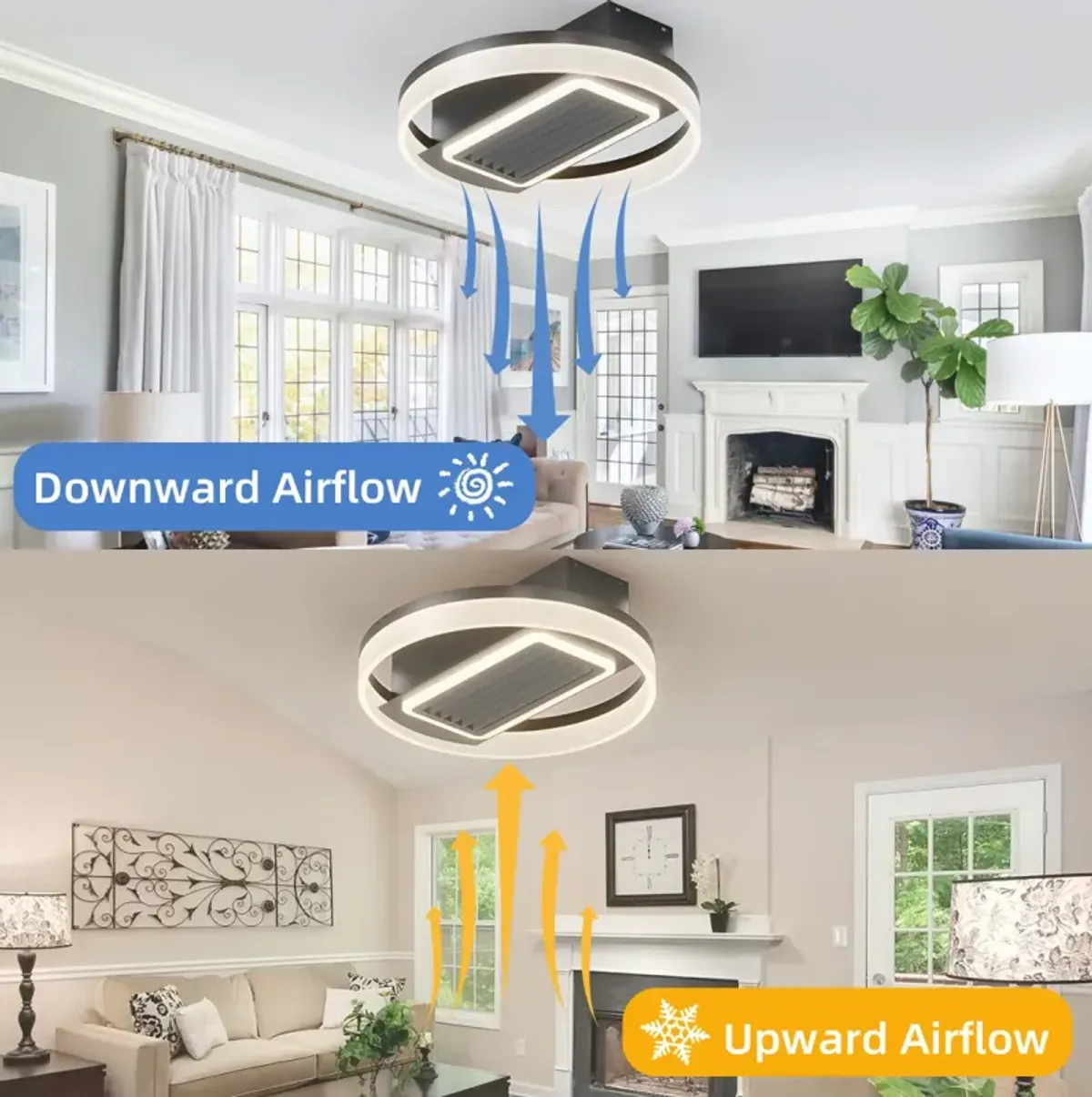 2 0" Modern Leafless Ceiling Fan With Remote Control Removable And Washable, Reversible Motor 0004