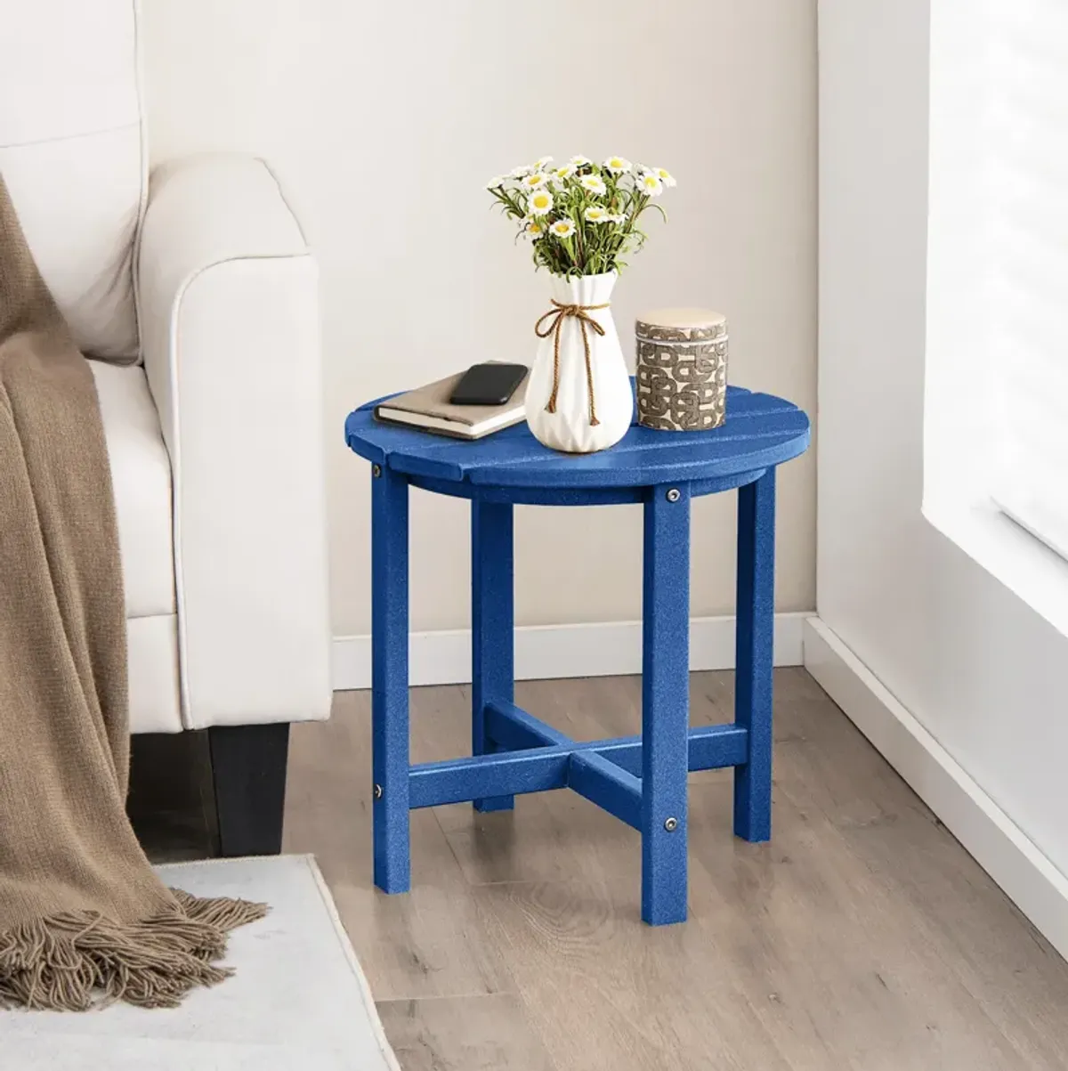 Round Adirondack Side Table Weather Resistant for Patio Deck or Garden