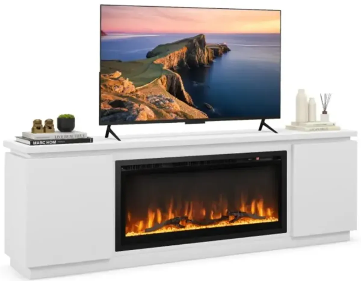 Hivvago Fireplace TV Stand for TVs up to 80 Inch with 3 Adjustable Shelves-White