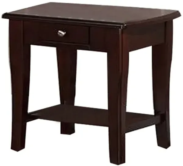 Jett 24 Inch Wood End Table with 1 Drawer, Bottom Shelf, Cherry Brown -Benzara