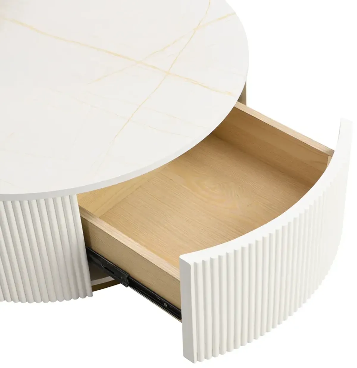 Merax Modern Round Nesting Coffee Table Fluted with Drawer