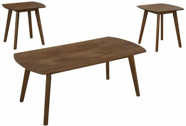 Indy 3 Piece Coffee and End Table Set, Angled Legs, Walnut Brown Solid Wood - Benzara