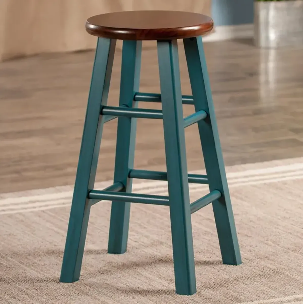 Ivy 24" Counter Stool Rustic Teal w/ Walnut Seat