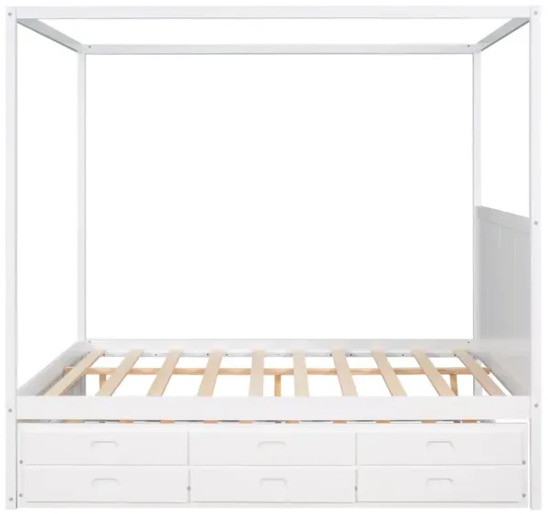 Merax Canopy Platform Bed with Trundle and  Storage Drawers