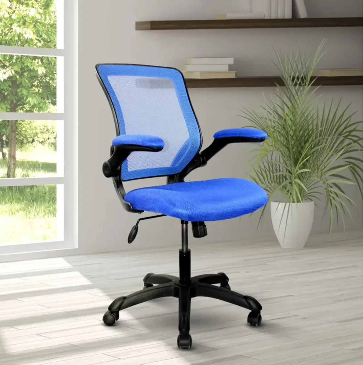 Mesh Task Office Chair With Flip Up Arms, Blue