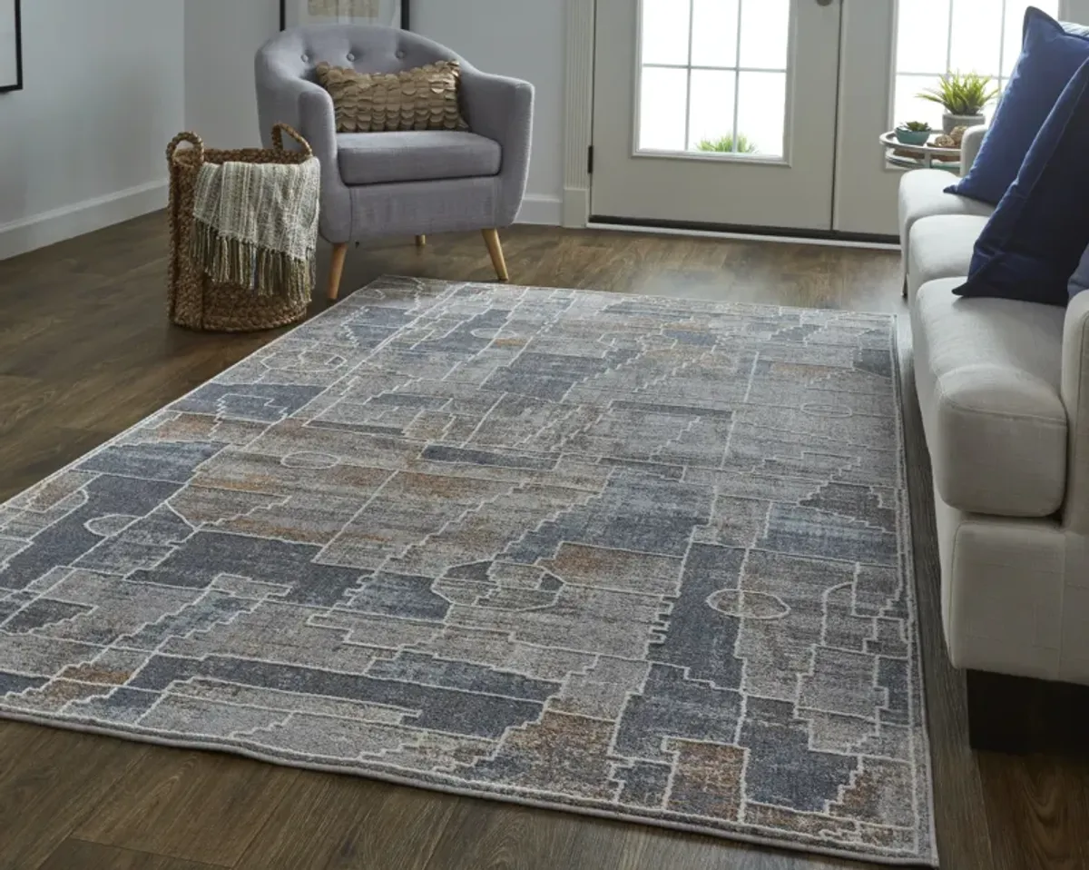 Francisco 39D4F Blue/Gray/Orange 2'10" x 8' Rug