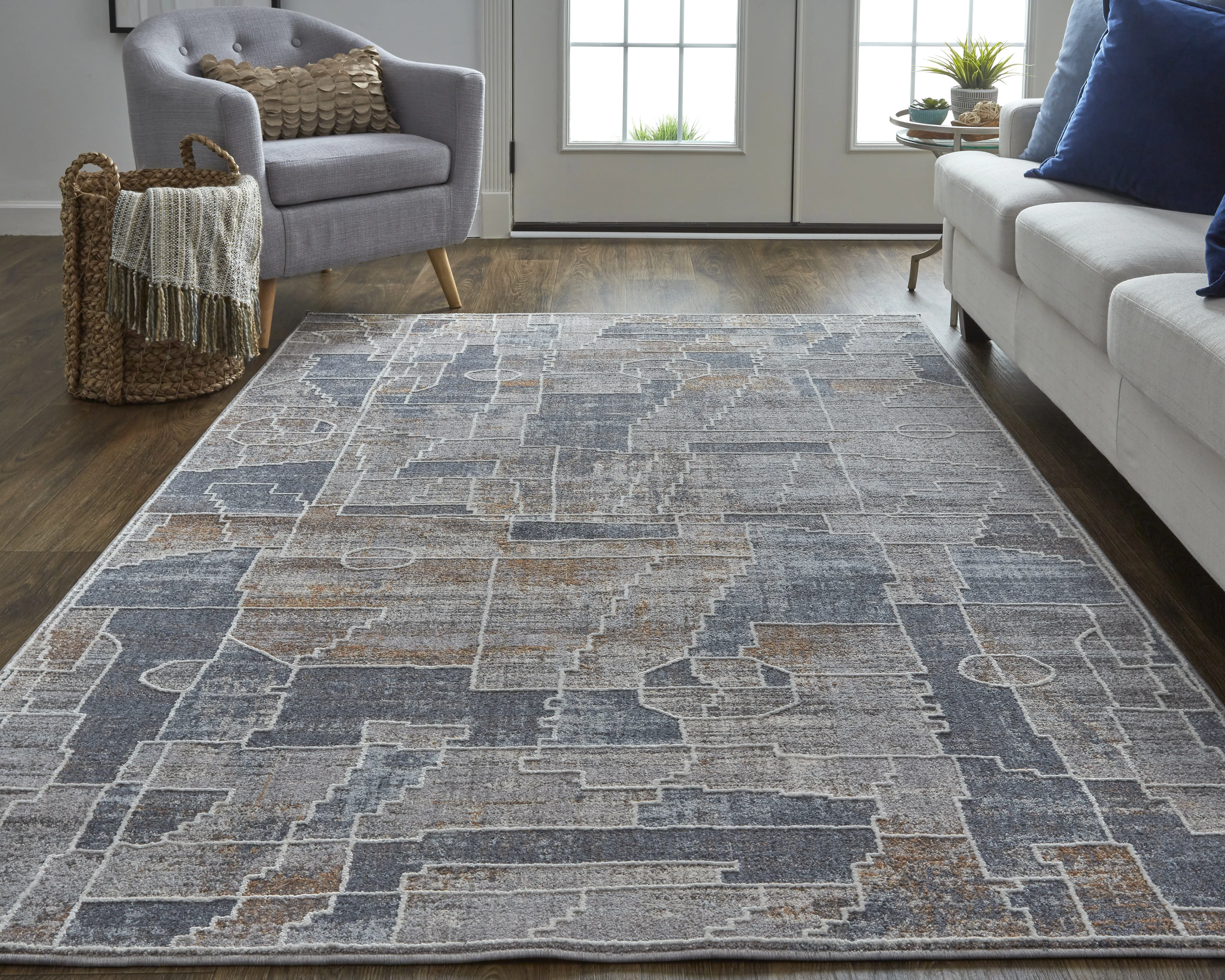 Francisco 39D4F Blue/Gray/Orange 2'10" x 8' Rug