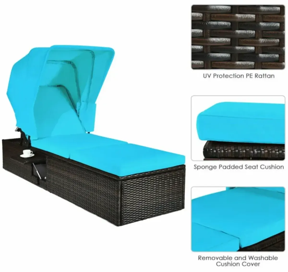 Hivvago Outdoor Chaise Lounge Chair with Folding Canopy