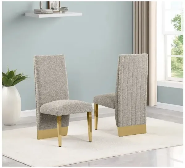 Best Quality Furniture 9Pc Tempered Glass Dining Set With 8 Gray Boucle Chairs And Gold Base