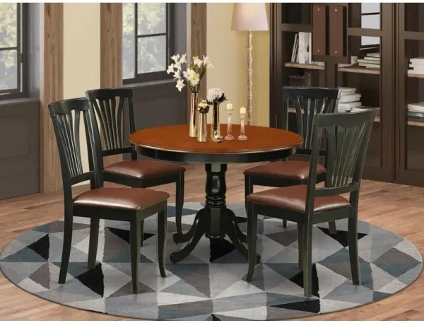 5 Pc set with a Round Dinette Table and 4 Leather Kitchen Chairs in Black