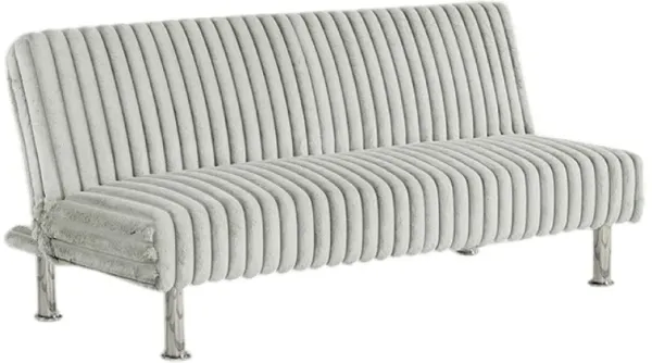 Hini Fold Out Futon Sofa Bed, Light Gray, Modern Chrome Metal Legs - Benzara