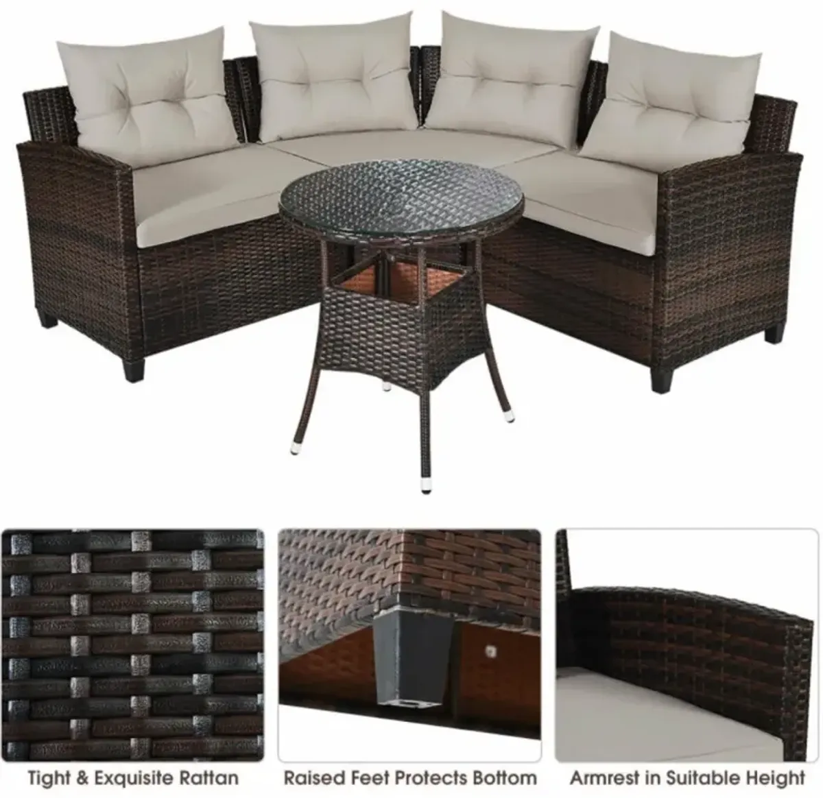 Hivvago 4 Pieces Outdoor Cushioned Rattan Furniture Set