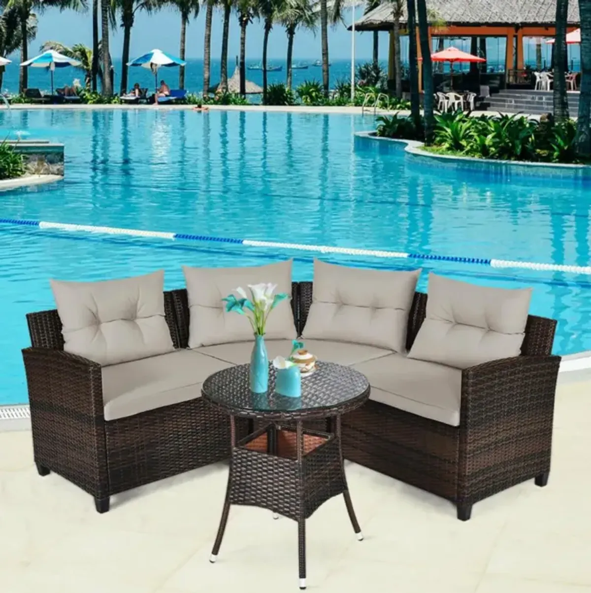 Hivvago 4 Pieces Outdoor Cushioned Rattan Furniture Set