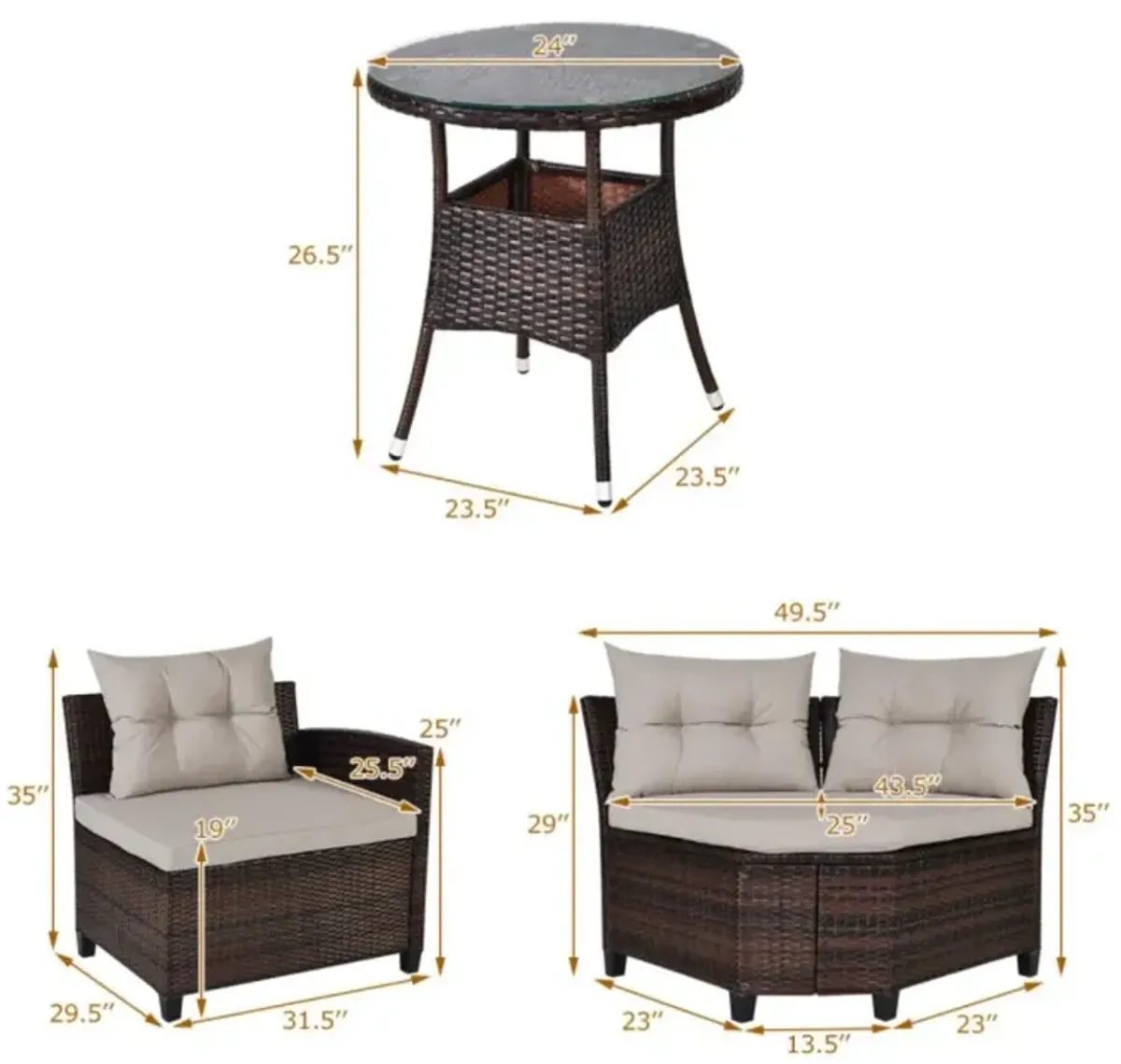 Hivvago 4 Pieces Outdoor Cushioned Rattan Furniture Set